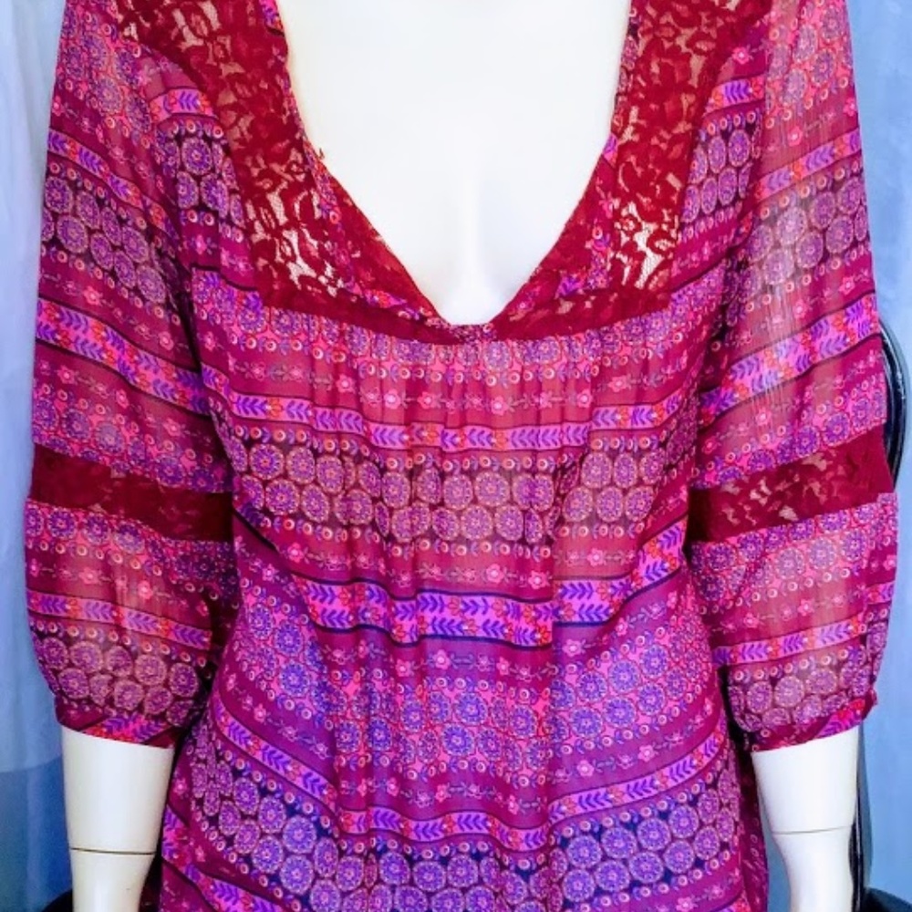 Vintage Mossimo Floral & Paisley Sheer Peasant Top